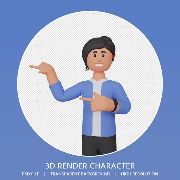 Mujer 3D apuntando al espacio vacío de la copia