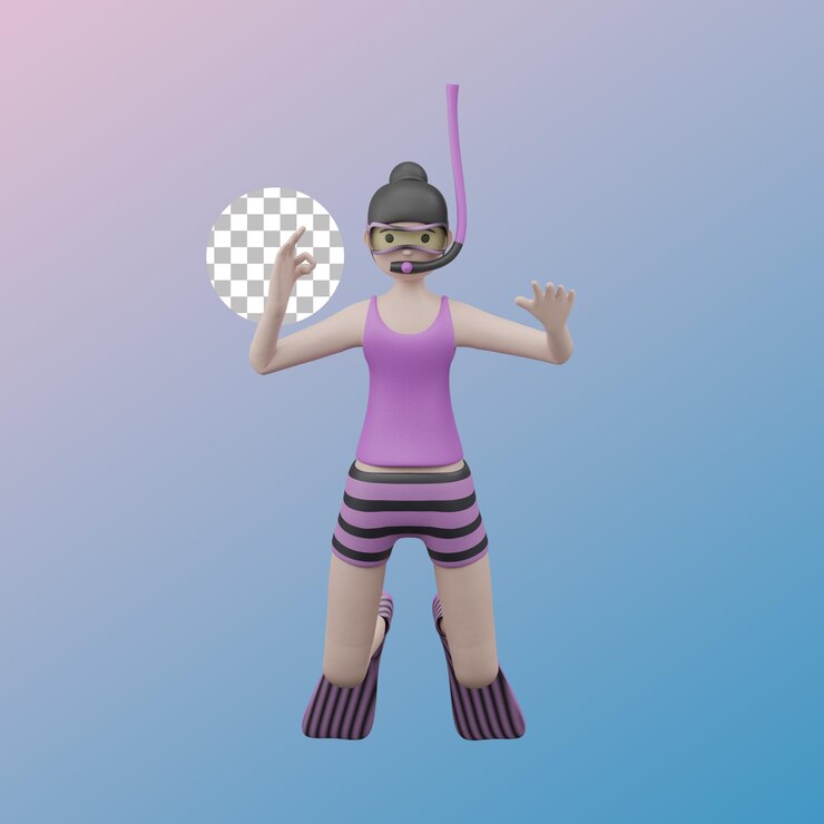Mujer 3d snorkeling buen estilo ilustración