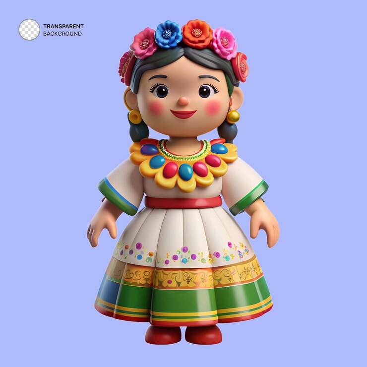 PSD mujer en 3d con un vestido tradicional colorido