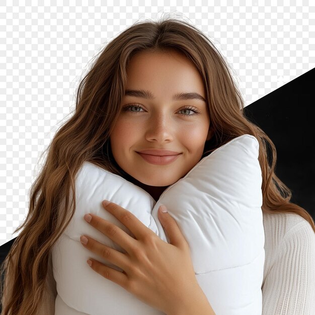 Mujer abrazando una almohada