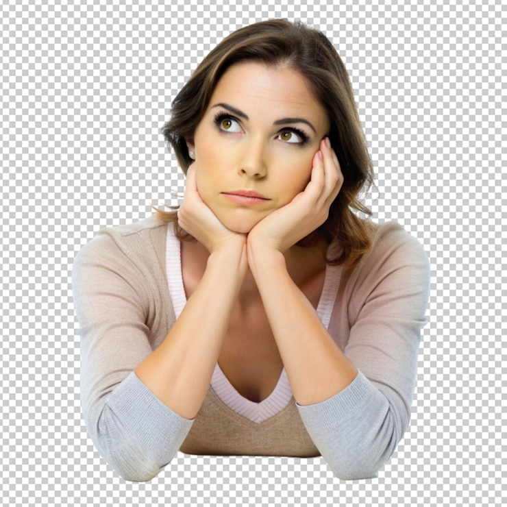 PSD mujer aburrida aislada en un fondo transparente