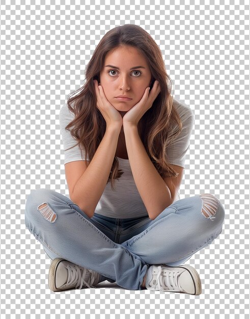 Mujer aburrida aislada en un fondo transparente