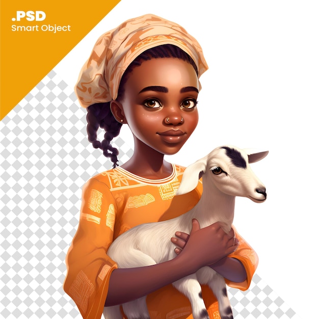 Mujer africana con una cabra en un fondo blanco plantilla psd de renderización 3d