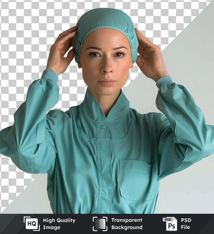 PSD mujer ajustando una tapa de exfoliante médico en un psd transparente