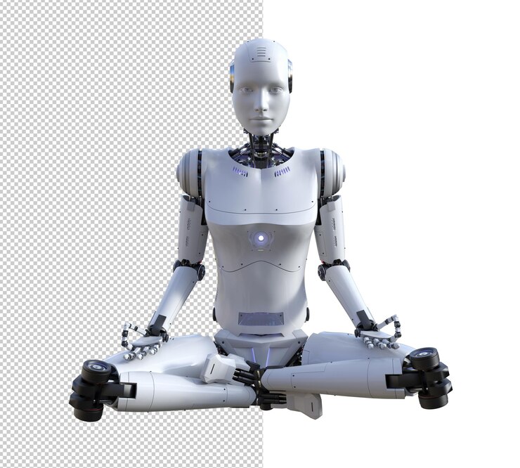 PSD mujer android yoga pose 3d render aislado