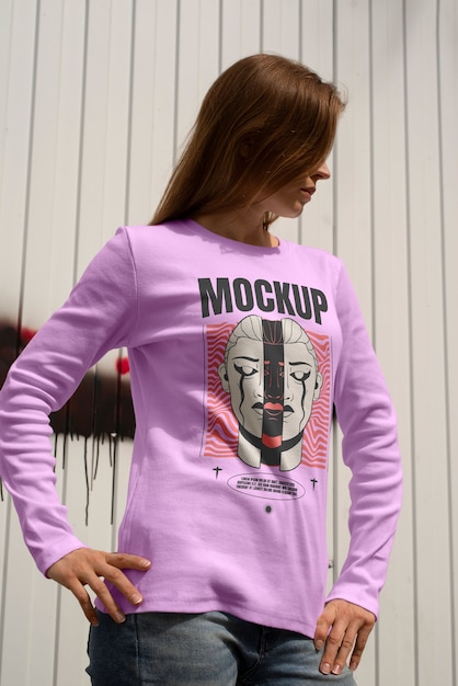 Mujer con ángulo bajo posando con su jumper