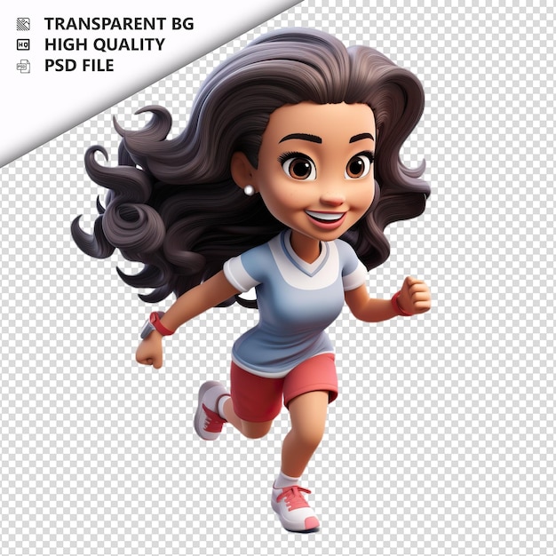 PSD mujer asiática corriendo en 3d estilo de dibujos animados fondo blanco iso