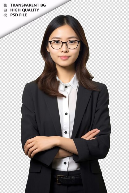 PSD mujer asiática economista en fondo blanco blanco aislado