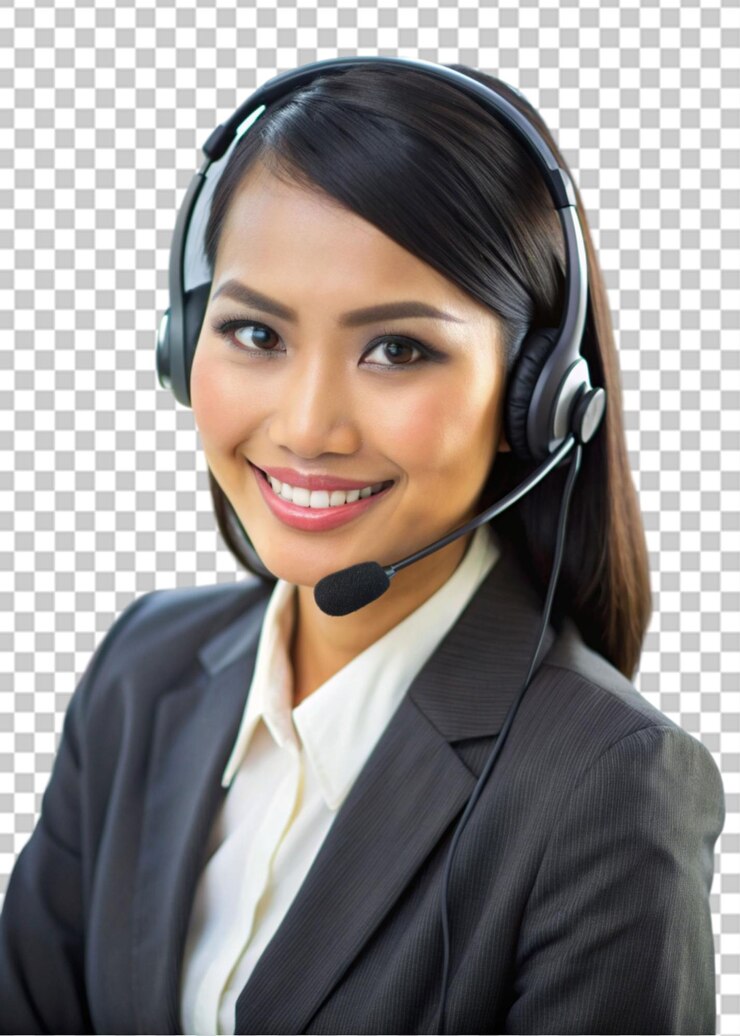 PSD una mujer con auriculares sonriendo