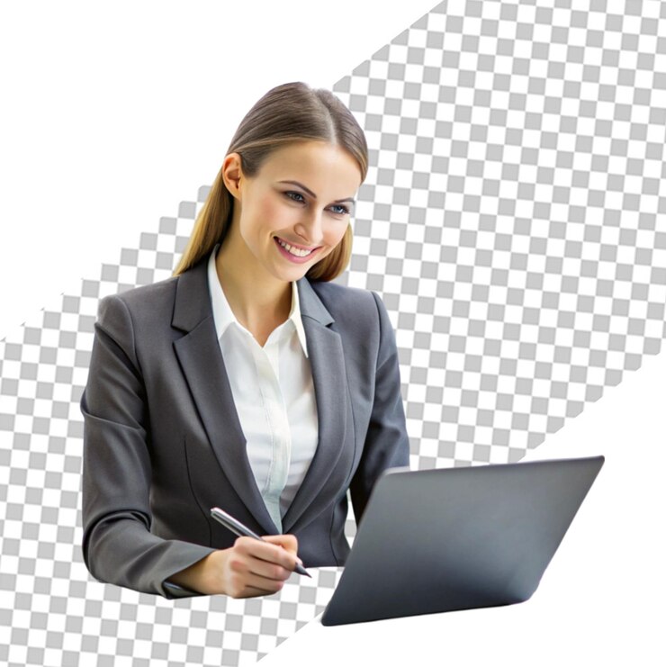 PSD una mujer de bisnuss en un fondo transparente
