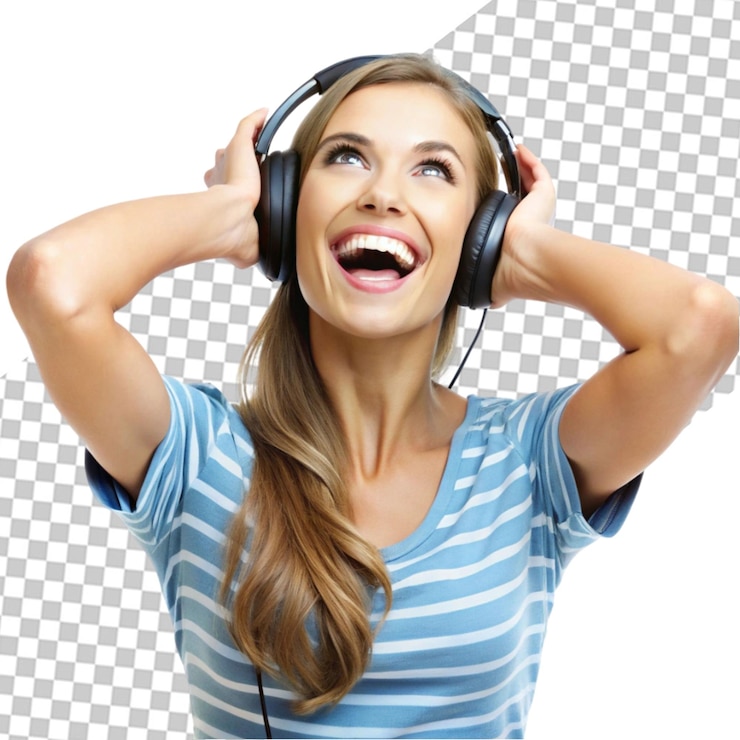 PSD una mujer bonita con auriculares.