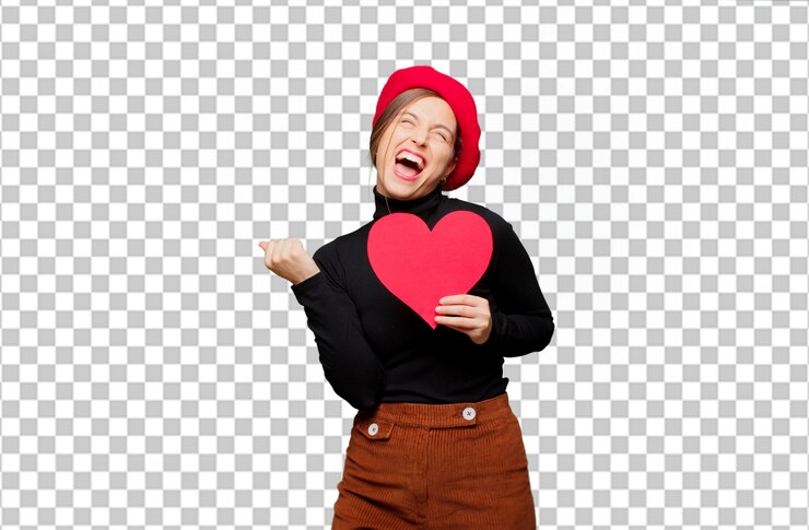 PSD mujer bonita joven que expresa el concepto del amor para el día de tarjetas del día de san valentín