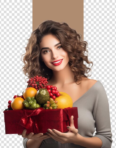 Mujer bonita sostiene frutas