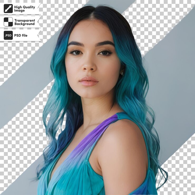 PSD una mujer con el cabello azul y un cabello azul y púrpura