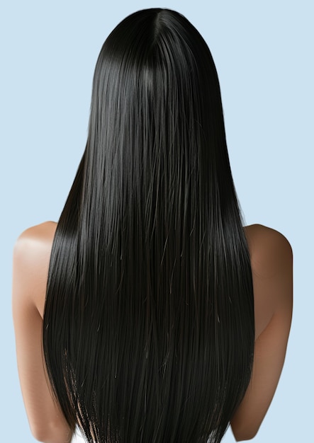 una mujer con el cabello largo y liso con una peluca negra que dice quot hairline quot