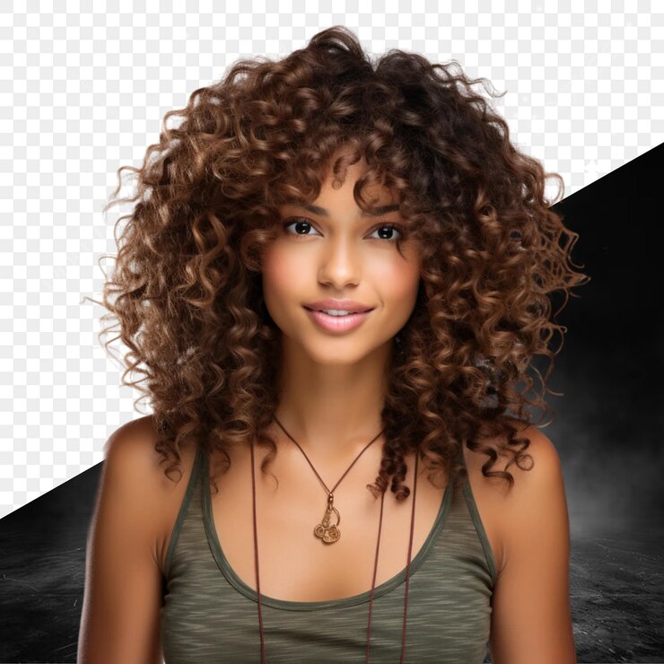PSD una mujer con cabello rizado y una camiseta verde
