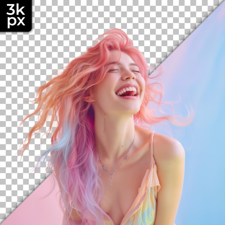 PSD una mujer con cabello rosa y una foto en blanco y negro de una mujer con pelo rosa