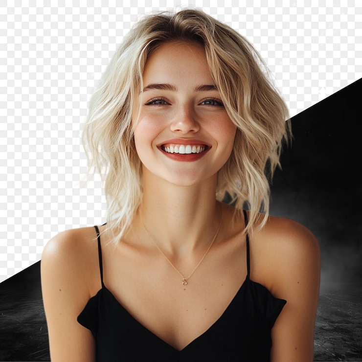PSD una mujer con cabello rubio y un fondo negro con un fondo negro