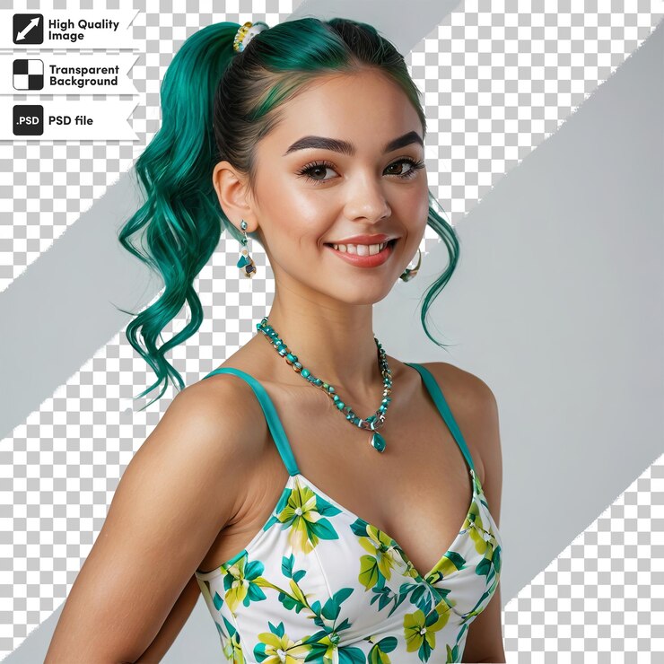 PSD una mujer con cabello verde y un cabello azul y verde
