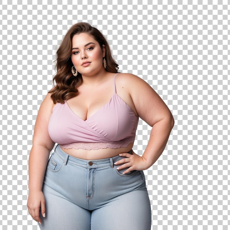 PSD una mujer con una camiseta rosa está de pie frente a una cuadrícula que dice cita ella es una gran chica gorda cita