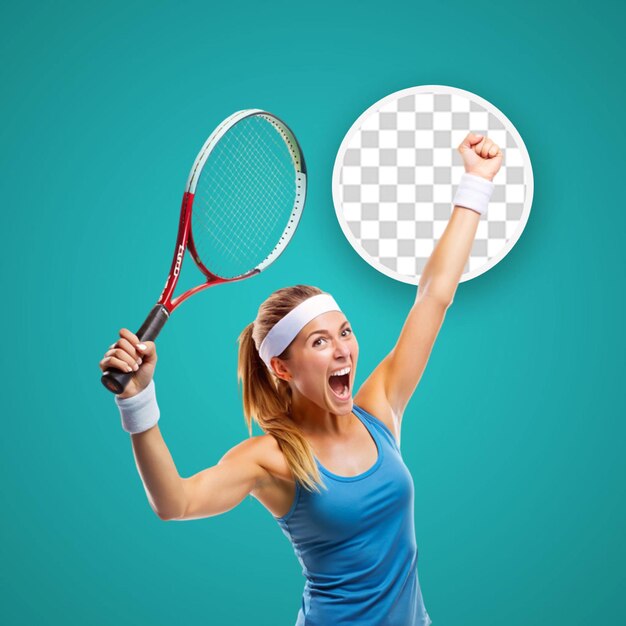 PSD mujer caucásica en ropa de oficina juega al tenis