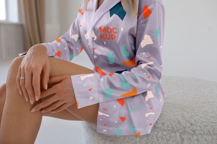 PSD mujer con cómodo pijama de maqueta.