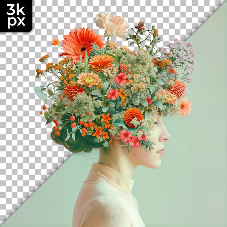 PSD una mujer con una corona de flores en la cabeza