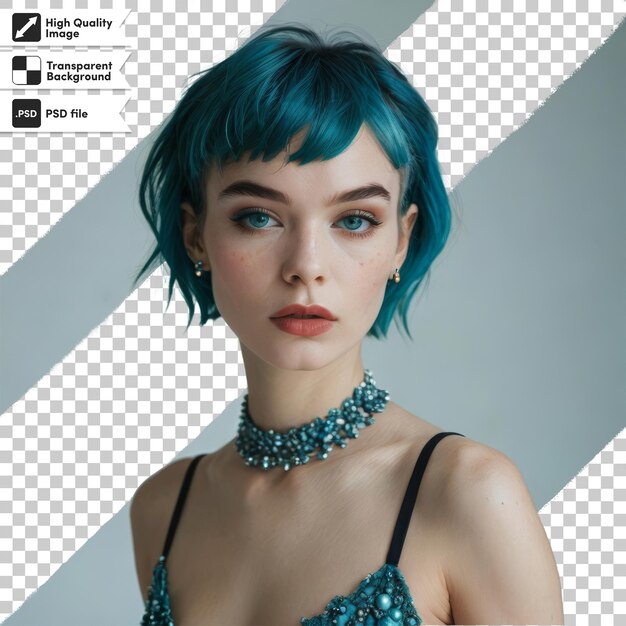 una mujer con un corte de pelo azul que dice "te quiero"