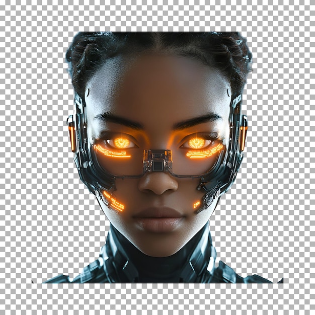 Mujer cyberpunk aislada en un fondo transparente
