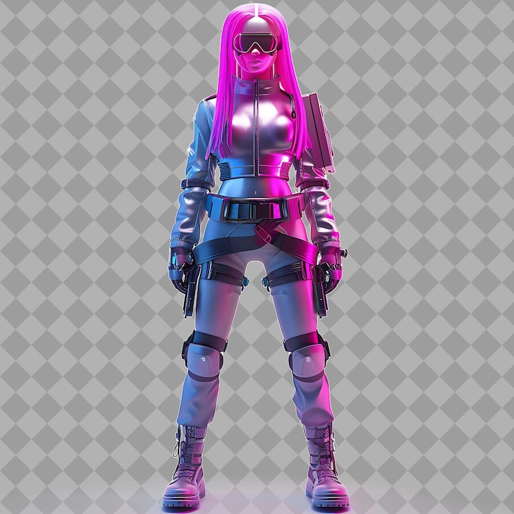 PSD mujer cyberpunk hacker con cabello de neón de forma elegante ilustración de personajes 3d aislados