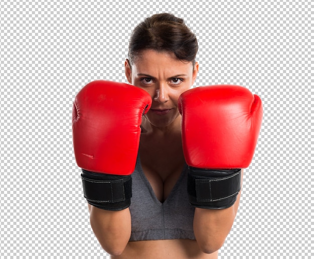 Mujer de deporte con guantes de boxeo