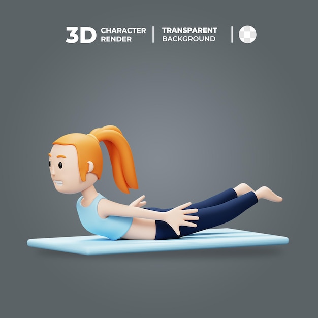 Mujer de dibujos animados en 3D haciendo pose de yoga
