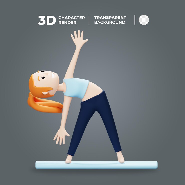 PSD mujer de dibujos animados en 3d haciendo pose de yoga