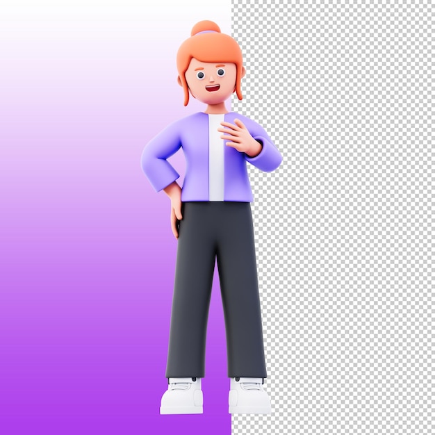 Mujer de dibujos animados en 3D de pie y sonriendo