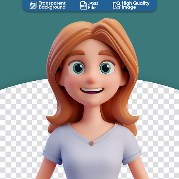 PSD mujer de dibujos animados feliz una simpática y sonriente representación 3d de un personaje femenino