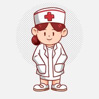 PSD mujer de dibujos animados médico o enfermera en uniforme blanco. imagen de medico o enfermera