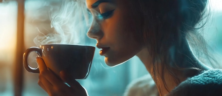 PSD una mujer disfrutando de una bebida caliente