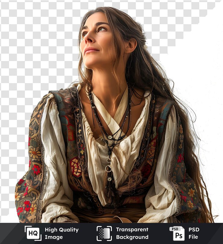 PSD mujer elegante con trajes vintage contra un fondo transparente de primera calidad