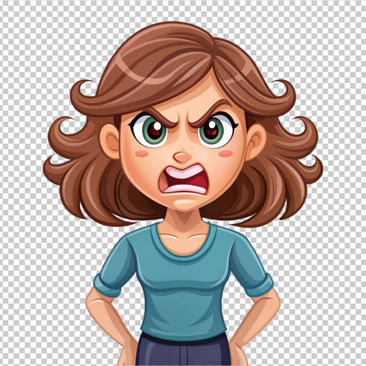 PSD mujer enojada personaje de dibujos animados vector sobre fondo transparente