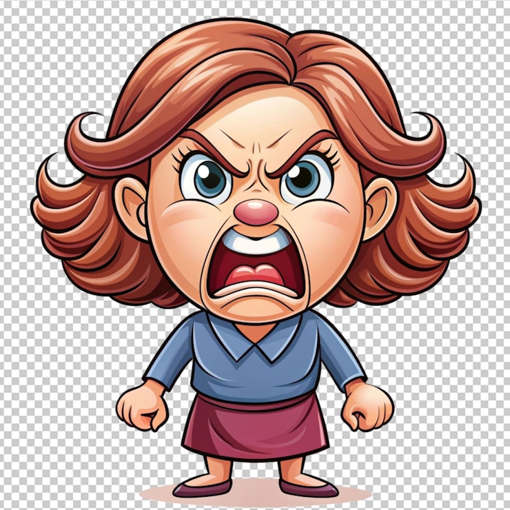 PSD mujer enojada personaje de dibujos animados vector sobre fondo transparente