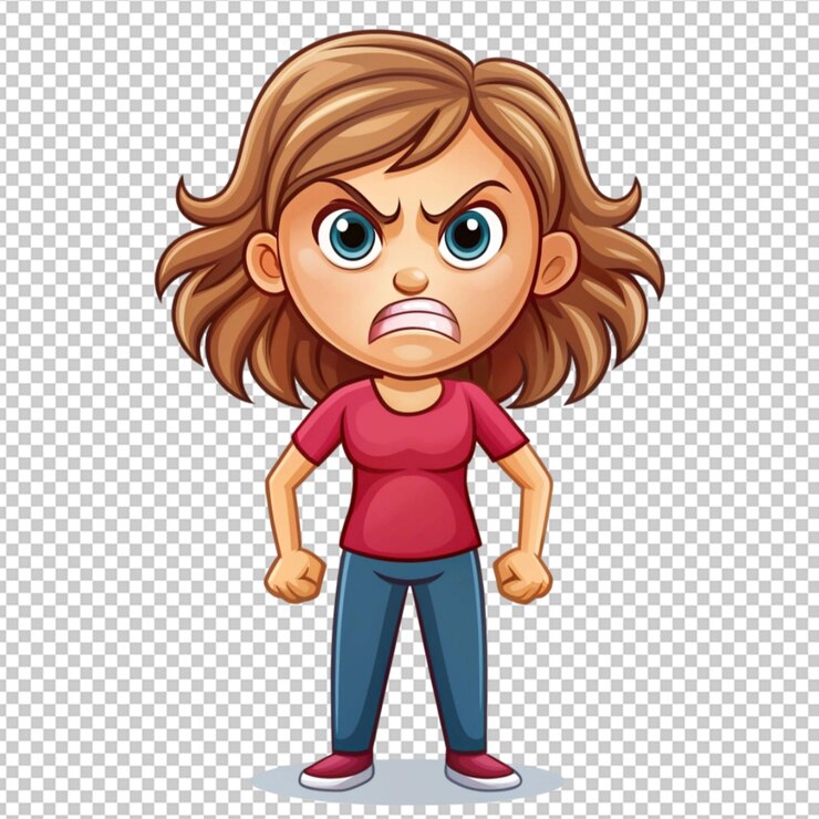 PSD mujer enojada personaje de dibujos animados vector sobre fondo transparente