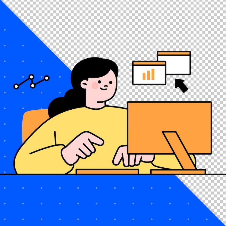 PSD una mujer está acostada en un escritorio con una computadora portátil y un diagrama en la pantalla