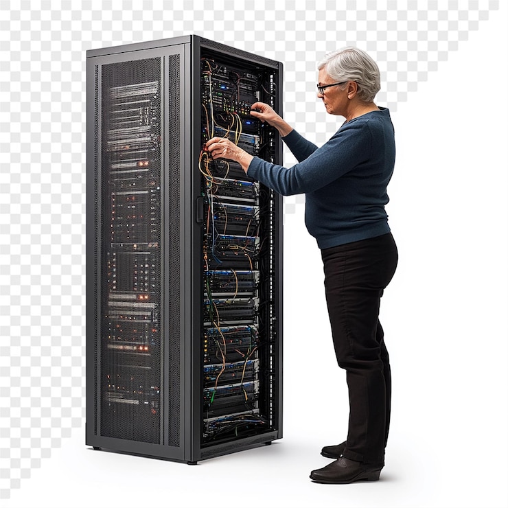 PSD una mujer está mirando una computadora con la palabra poder en el lado