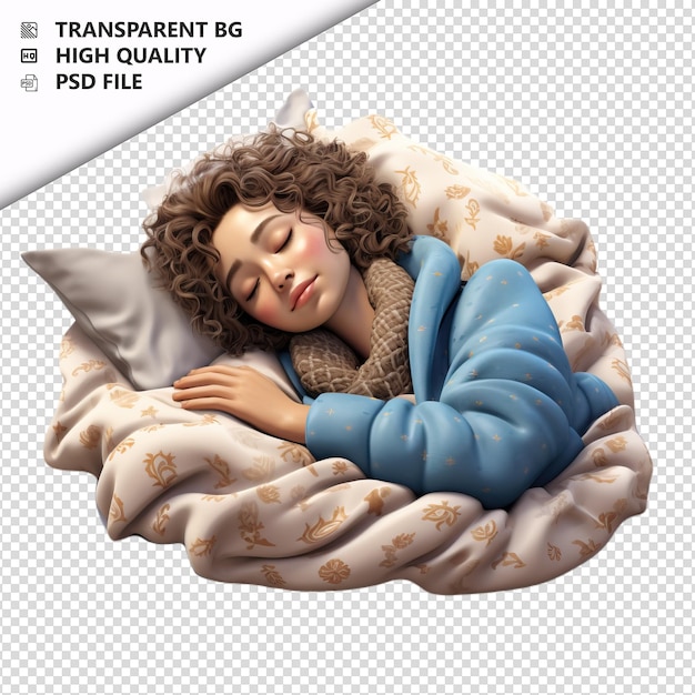 PSD mujer europea durmiendo en 3d estilo de dibujos animados fondo blanco