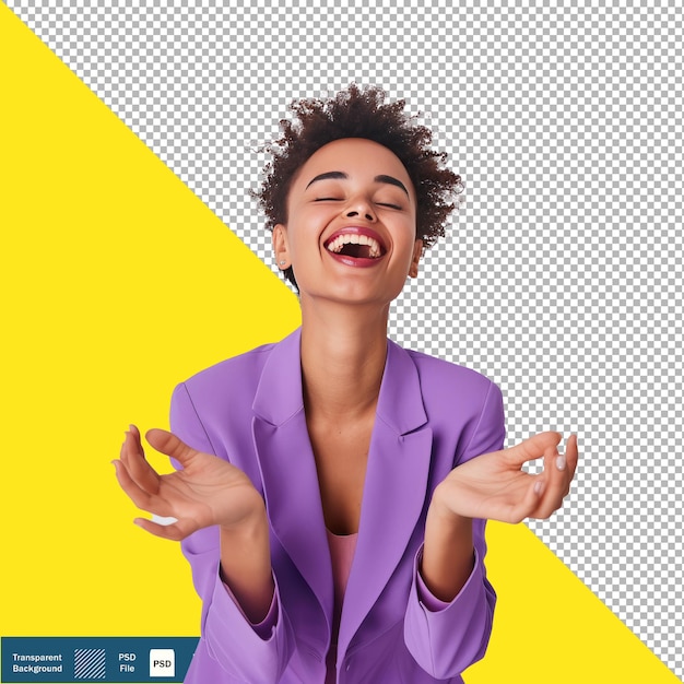 PSD mujer feliz en away gesto de fondo transparente png psd