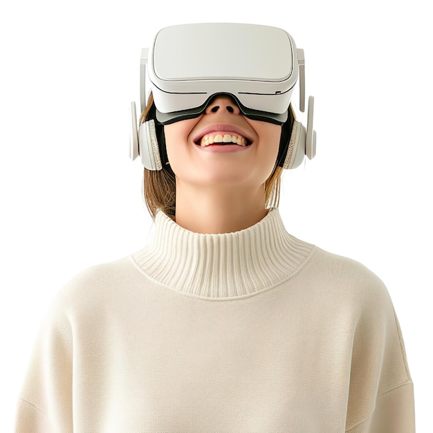 PSD mujer feliz en gafas de realidad virtual concepto futurista de tecnología vr