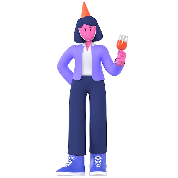 Mujer feliz en la oficina de negocios de la fiesta Pose 3D