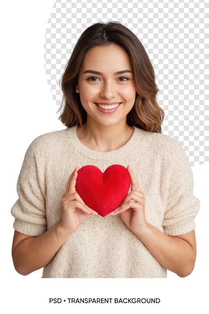 Mujer feliz sosteniendo amor inflable en forma de corazón día de San Valentín