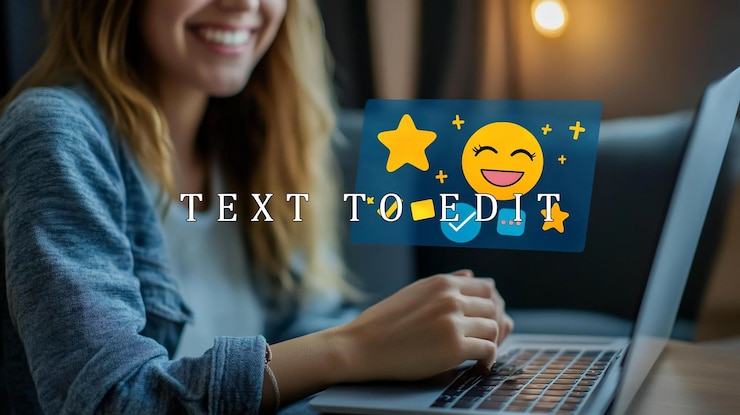 PSD mujer feliz usando portátil emoji de retroalimentación positiva satisfacción de revisión en línea