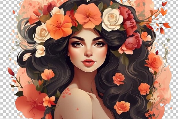 Una mujer con flores en el pelo